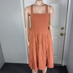 Lelasilk Women's Dress Apron Sleeveless Cotton Open Back Salmon Pockets LL20